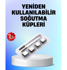 Yeniden Kullanılabilir 304 Çelik Metal Buz Küpleri 4'lü Set
