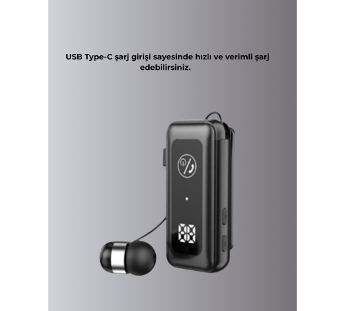 İçi Sarılabilen Kablo ve Yaka Klipsli Bluetooth Kulaklık