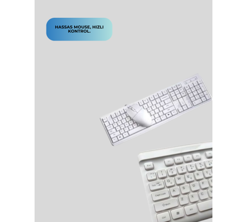 Q Klavye Beyaz Klavye Ve Mouse Seti Kablosuz USB Girişli