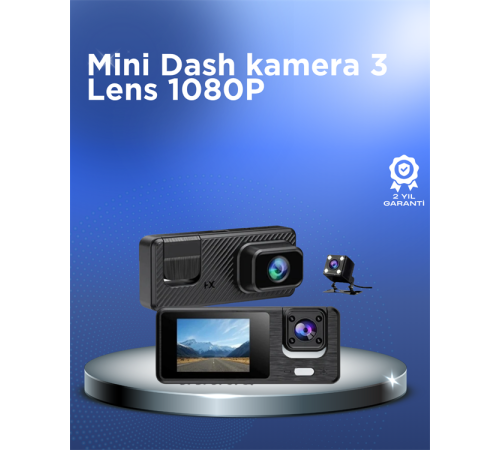 1080P 3 Kameralı Araç DVR – Döngü Kayıt ve Geri Görüş Özellikli