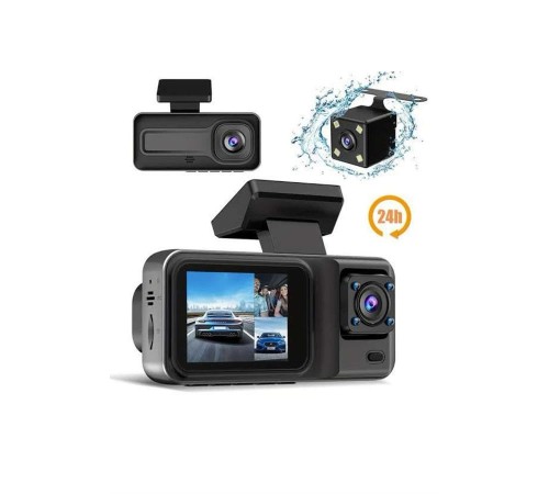 1080P 3 Lensli WİFİ Araç İçi Kameralı Ekran DVR Kaydedici Gece Görüşlü