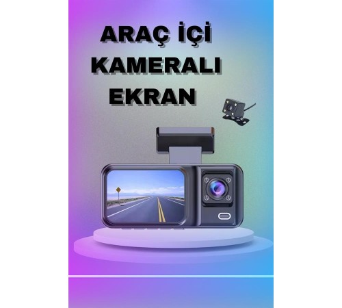 1080P 3 Lensli WİFİ Araç İçi Kameralı Ekran DVR Kaydedici Gece Görüşlü