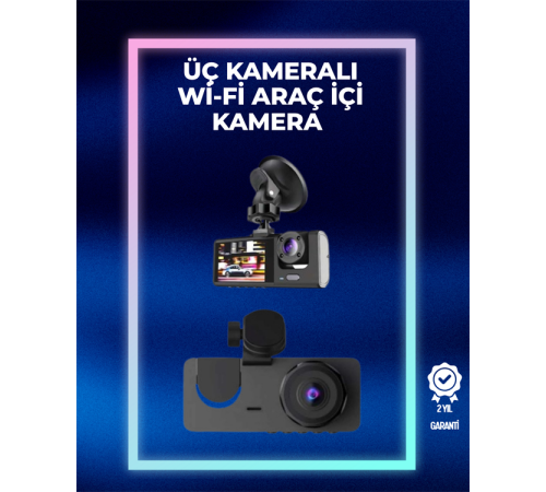 1080p Ön + 720p Arka & İç Kamera – Suya Dayanıklı Araç Güvenlik Kamerası