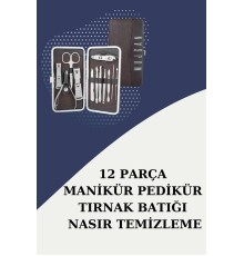 12 Parça Paslanmaz Çelik Kompakt ve Taşınabilir Manikür Makası Tırnak Makası