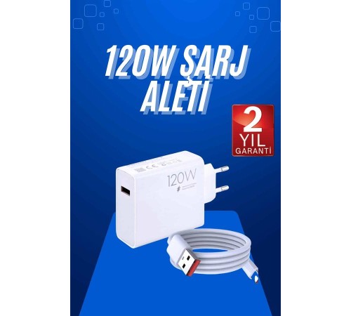 120 Watt Turbo Hızlı Şarj Aleti Seti Hızlı Şarj Adaptörü Beyaz