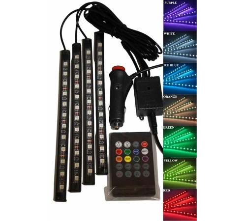 12'Lİ Şerit Led Işık RGB Sese ve Müziğe Duyarlı Araç İçi Ayak Altı