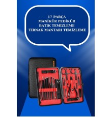 17 Parça El Ayak Bakım Seti Tırnak Temizleme Manikür Pedikür Cımbız Törpü Tırnak Makası