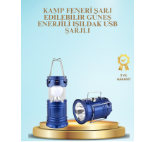 Güneş Enerjili Kızaklı Şarjlı Büyük Boy Kamp Feneri – USB Çıkışlı, Katlanabilir, Çok Fonksiyonlu