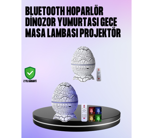 Dinozor Yumurtası Galaksi Projektör Gece Lambası 4'ü 1 Arada – Bluetooth Hoparlörlü