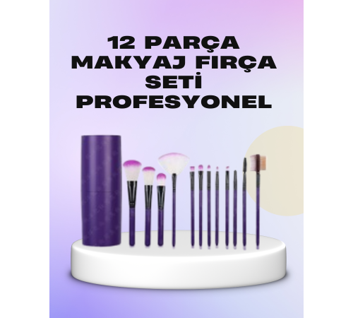 Ergonomik Saplı Fiber Kıllı 12'li Makyaj Fırça Takımı Göz ve Ten Makyajı İçin Uygun