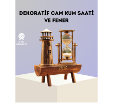 Dekoratif Ahşap Kum Saati ve Deniz Feneri Figürlü Masa Süsü – Şık ve Fonksiyonel Tasarım