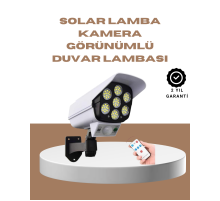 Güneş Enerjili LED Lamba + Güvenlik Kamerası Görünümlü– 5-8 m Hareket Algılamalı, Beyaz Işık