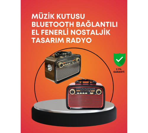Nostaljik Radyo Görünümlü Bluetooth Hoparlör – FM/AM Yayın, Kablosuz Bağlantı, Şarj Edilebilir