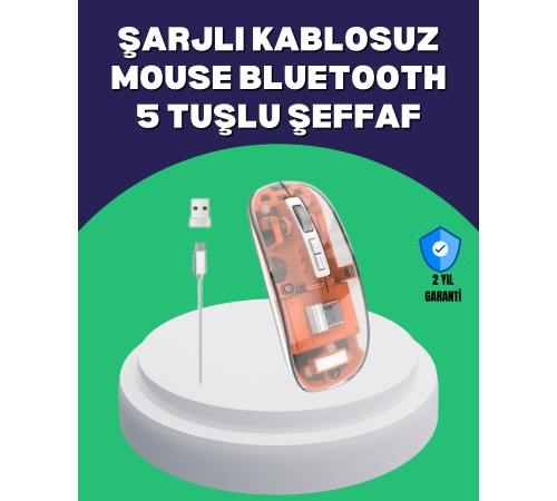 Sessiz ve Ergonomik Kablosuz Fare - 30 Gün Kullanım, 2 Modlu Bağlantı