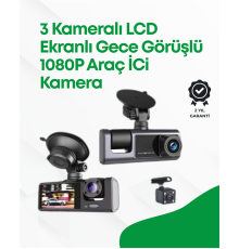 2.0” LCD Ekranlı, Döngüsel Kayıt Özellikli Üç Kameralı Oto Kamera