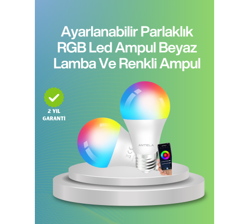 9 Watt Beyaz Işık ve Renk Ayarlı Akıllı LED Ampul 9 Watt Beyaz Işık ve Renk Ayarlı Akıllı LED Ampul