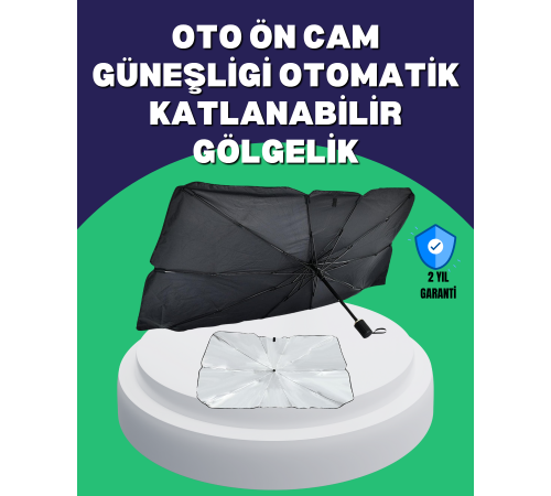 Şemsiye Tasarımlı Katlanabilir Araç Güneşliği – Geniş Uyumlu, UV Koruma