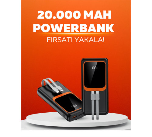 20.000 mAh Powerbank – 22.5W Hızlı Şarj, Çok Kablolu, Dijital Göstergeli