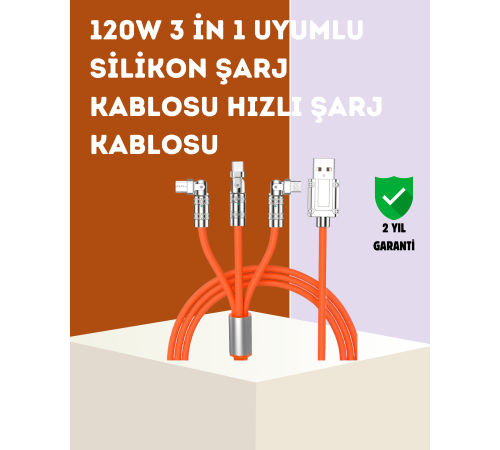 3’ü 1 Arada Kablo – 120W Hızlı Şarj ve Veri Aktarımı Özellikli