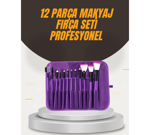 Fondöten, Allık ve Far Uygulamalarına Uygun 12 Parça Makyaj Fırça Takımı Ergonomik Saplı
