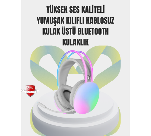 40mm Sürücülü RGB Kablosuz Kulaklık – Oyun ve Müzik için