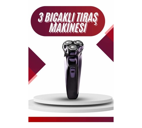 3 Bıçaklı Döner Başlıklı Sakal Sıfır Alma Tıraş Makinesi Profesyonel Paslanmaz Çelik