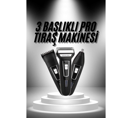 3'lü Set Saç Sakal Kesme Traş Makinesi Burun Kılı Alma Tıraş Makinesi
