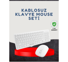 Kablosuz Klavye Mouse Seti Beyaz Q Klavye Tüm Cihazlara Uyumlu