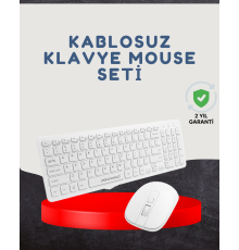 Kablosuz Klavye Mouse Seti Beyaz Q Klavye Tüm Cihazlara Uyumlu