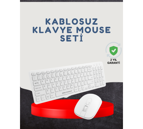 Kablosuz Klavye Mouse Seti Beyaz Q Klavye Tüm Cihazlara Uyumlu