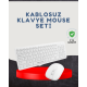 Kablosuz Klavye Mouse Seti Beyaz Q Klavye Tüm Cihazlara Uyumlu