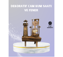 Ahşap Kum Saati ve Deniz Feneri Figürü Bir Arada – Ev & Ofis Dekorasyonu