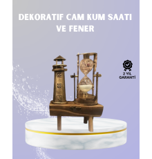 Ahşap Kum Saati ve Deniz Feneri Figürü Bir Arada – Ev & Ofis Dekorasyonu