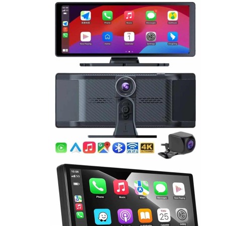 4K 10.2 İnç Çift Kameralı Araç Multimedya Ekranı CarPlay Kablosuz Tüm Cihazlara Uyumlu