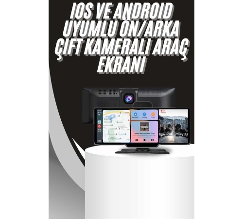 4K 10.2 İnç Çift Kameralı Araç Multimedya Ekranı CarPlay Kablosuz Tüm Cihazlara Uyumlu