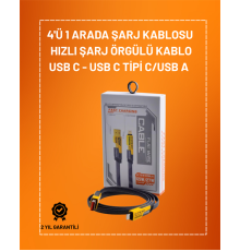 4'ü 1 Arada USB Hızlı Şarj ve Veri Kablosu – 65W Güç, Çoklu Bağlantı, 1.2m