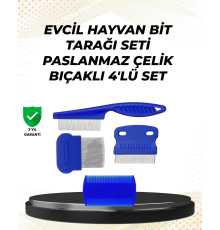 4 Parçalı Evcil Hayvan Tarak Seti – Paslanmaz Çelik Dişli, Ergonomik Saplı