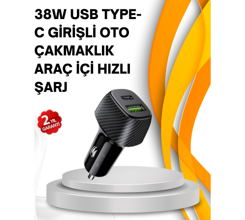 Kompakt Tasarımlı Type-C + USB Girişli Araç Şarj Başlığı