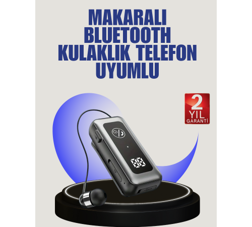 İçi Sarılabilen Kablo ve Yaka Klipsli Bluetooth Kulaklık