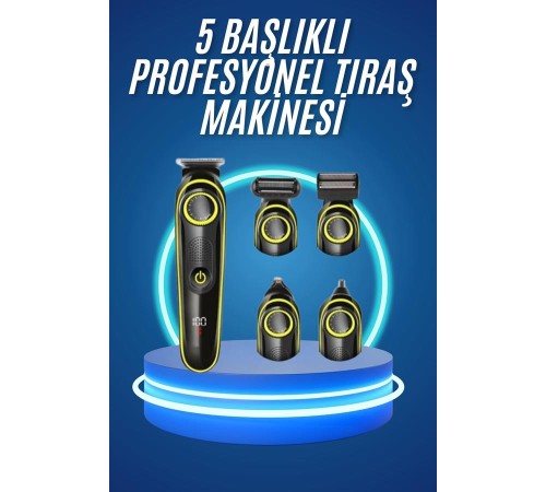 5 Başlıklı Şarjlı Tıraş Makinesi Kablosuz Saç Sakal Burun Tıraşına Uygun