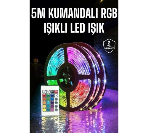 5 Metre Şerit Led RGB Işıklı Kumandalı Güç Adaptörü Her Ortama Uygun 5 Metre Şerit Led RGB Işıklı Kumandalı Güç Adaptörü Her Ortama Uygun
