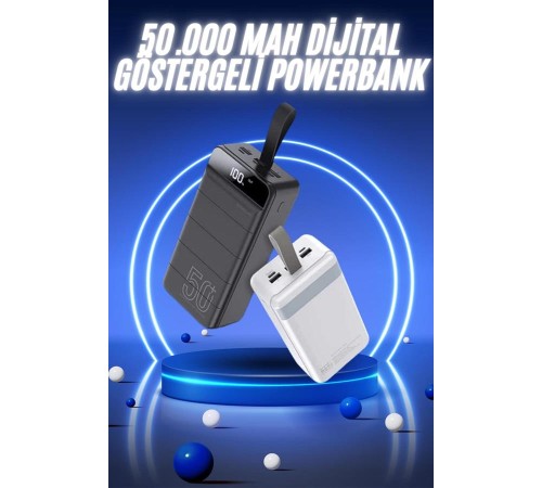50.000 Mah Powerbank Turbo Hızlı Led Göstergeli Android İOS Uyumlu Taşınabilir Askılı