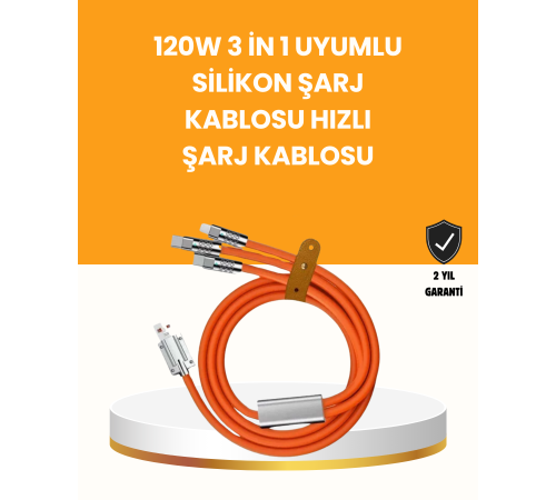 120 W Şarj ve Veri Aktarımı Kablo– 3 Başlıklı Çok Amaçlı Kablo Yüksek Hızlı
