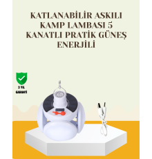 Güneş Enerjili USB Şarj Edilebilir 5 Modlu Katlanabilir LED Kamp Işığı