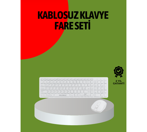 Kablosuz Klavye Mouse Seti Beyaz Q Klavye Tüm Cihazlara Uyumlu