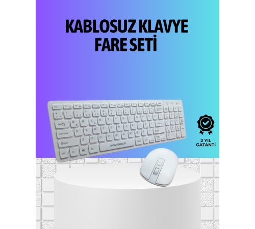 Q Klavye Beyaz Klavye Ve Mouse Seti Kablosuz USB Girişli