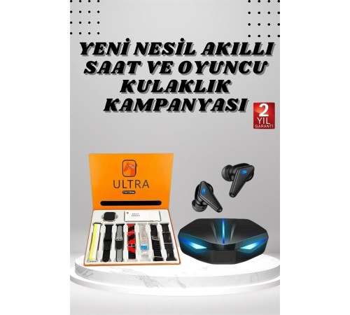 7 Kordonlu Akıllı Saat Ve Oyuncu Kulaklığı ANC Özelliği Kulak İçi Mikrofonlu Sesli Görüşme