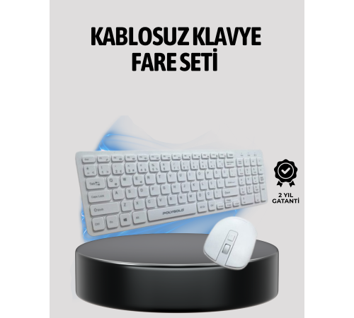 Beyaz Kablosuz Klavye Fare Seti Kablosuz Fare USB Alıcı PC Uyumlu