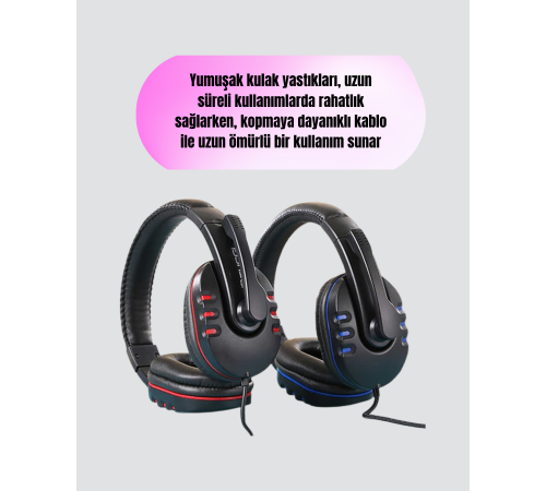 Ayarlanabilir Kafa Bandı ve Mikrofonlu Kulaklık – Oyun ve Müzik İçin İdeal