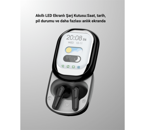 Akıllı Ekranlı Bluetooth 5.4 Kablosuz Kulaklık – Dokunmatik ve Şarj Kutulu